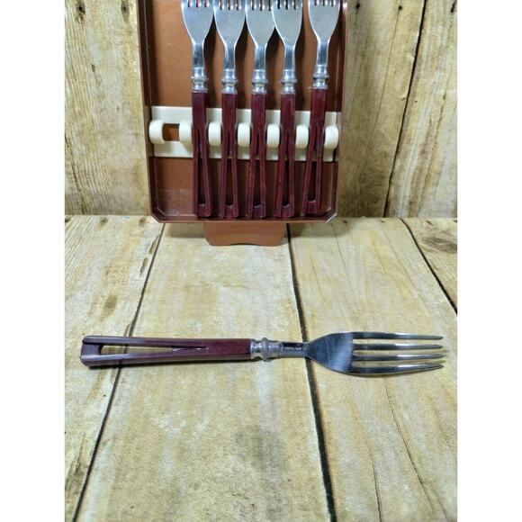 VTG 50s Stanley Deluxe Steak Fork Set Of 6 w/Tray MCM - Picture 5 of 9